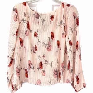 NEW RD & Koko Blush Pink Poppy Floral Lightweight Chiffon Pleated Blouse Top L